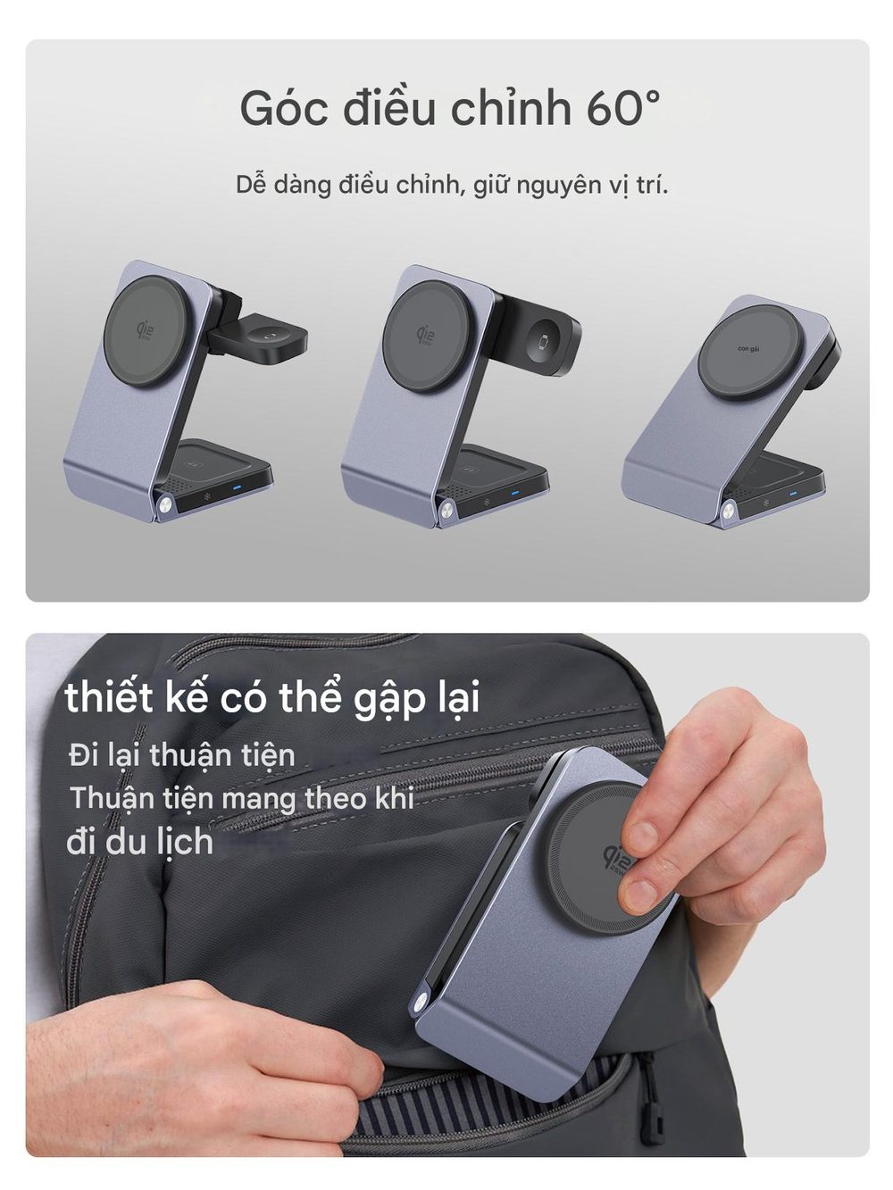 Góc 60 độ và gập gọn mang đi